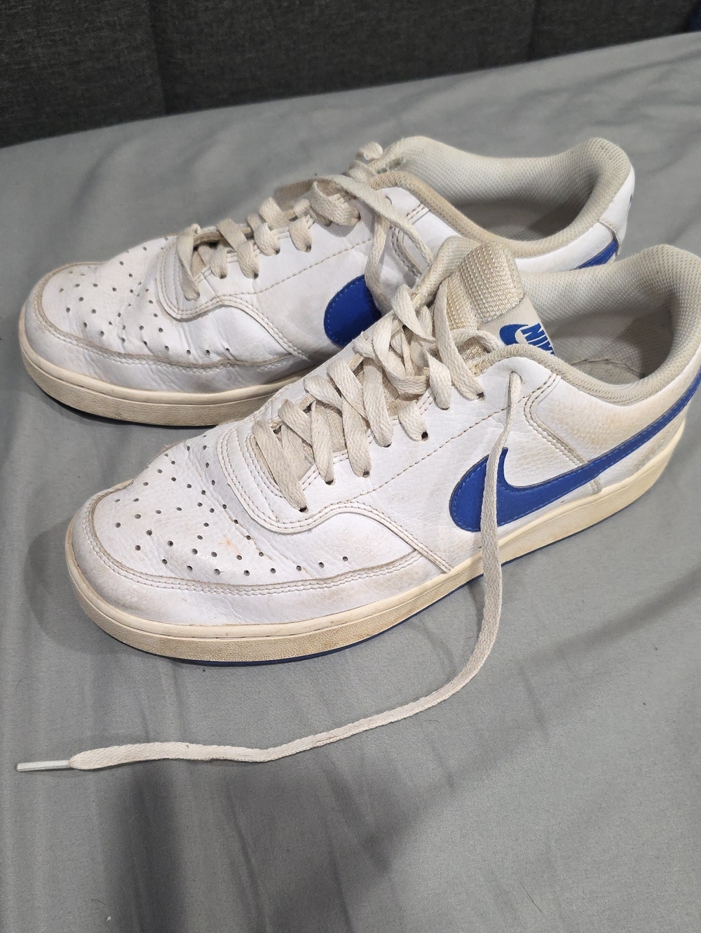 Nike White Mens Sneakers with Blue Swoosh